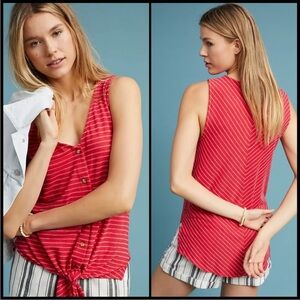 ANTHROPOLOGIE Effervescent Red Stripe Knot Tank